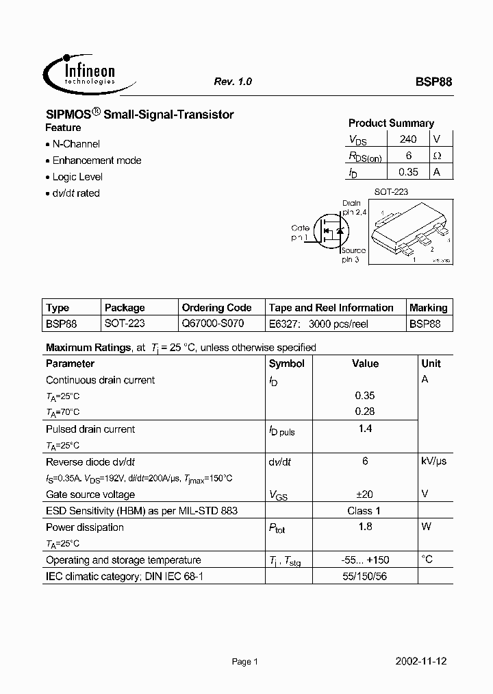BSP88_1220775.PDF Datasheet