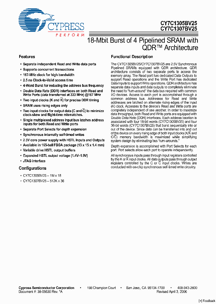 CY7C1305BV25-167BZI_1092180.PDF Datasheet