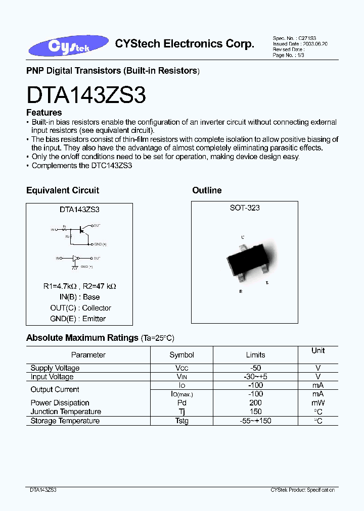 DTC143ZS3_1235169.PDF Datasheet