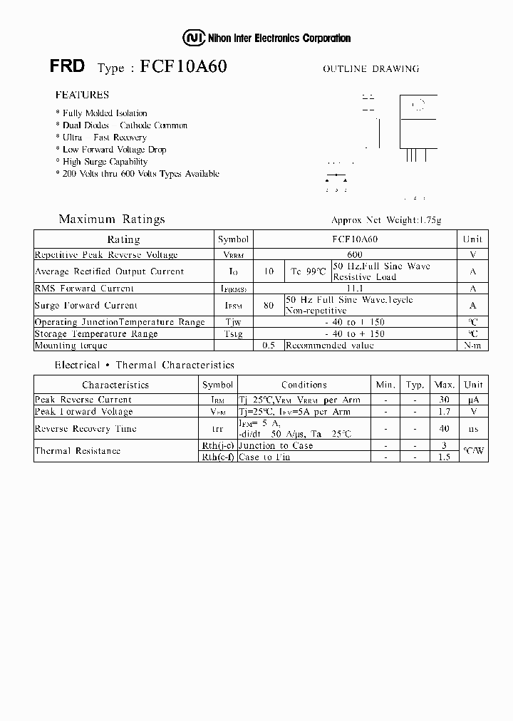 FCF10A60_1239061.PDF Datasheet