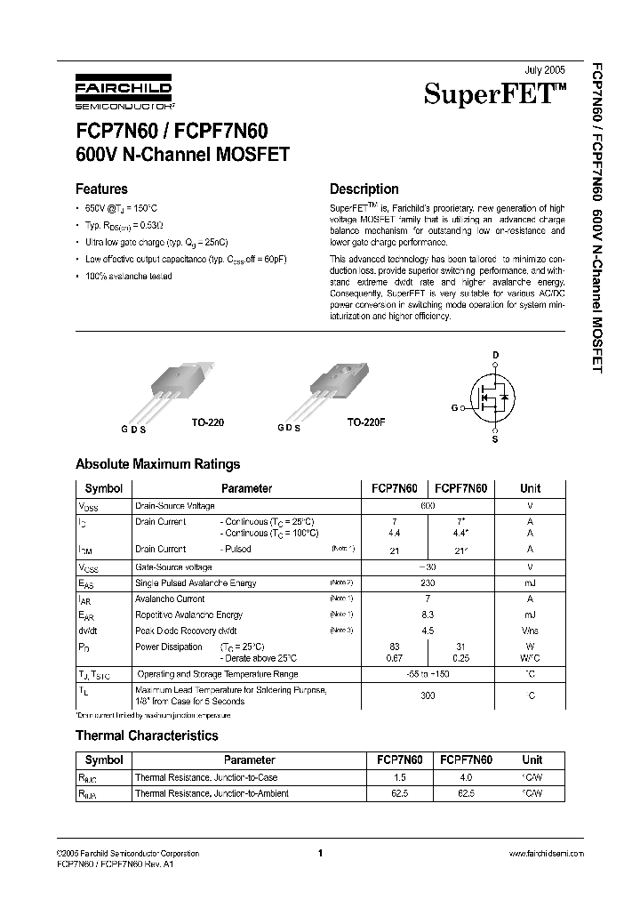 FCPF7N60_1239101.PDF Datasheet