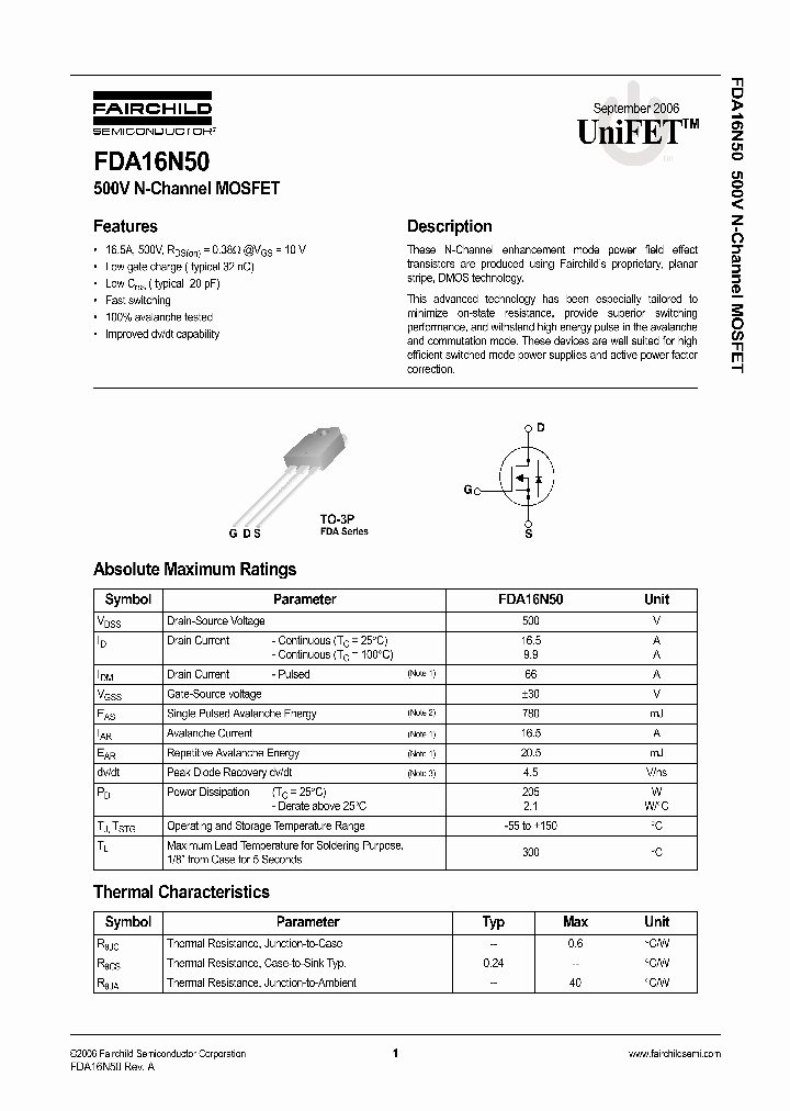 FDA16N50_1239187.PDF Datasheet
