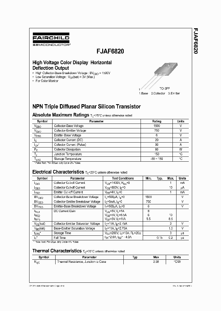 FJAF6820_1240262.PDF Datasheet