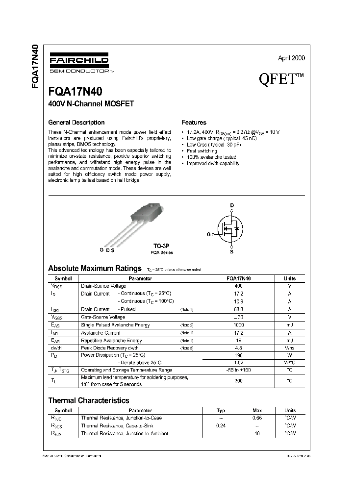 FQA17N40_1241409.PDF Datasheet