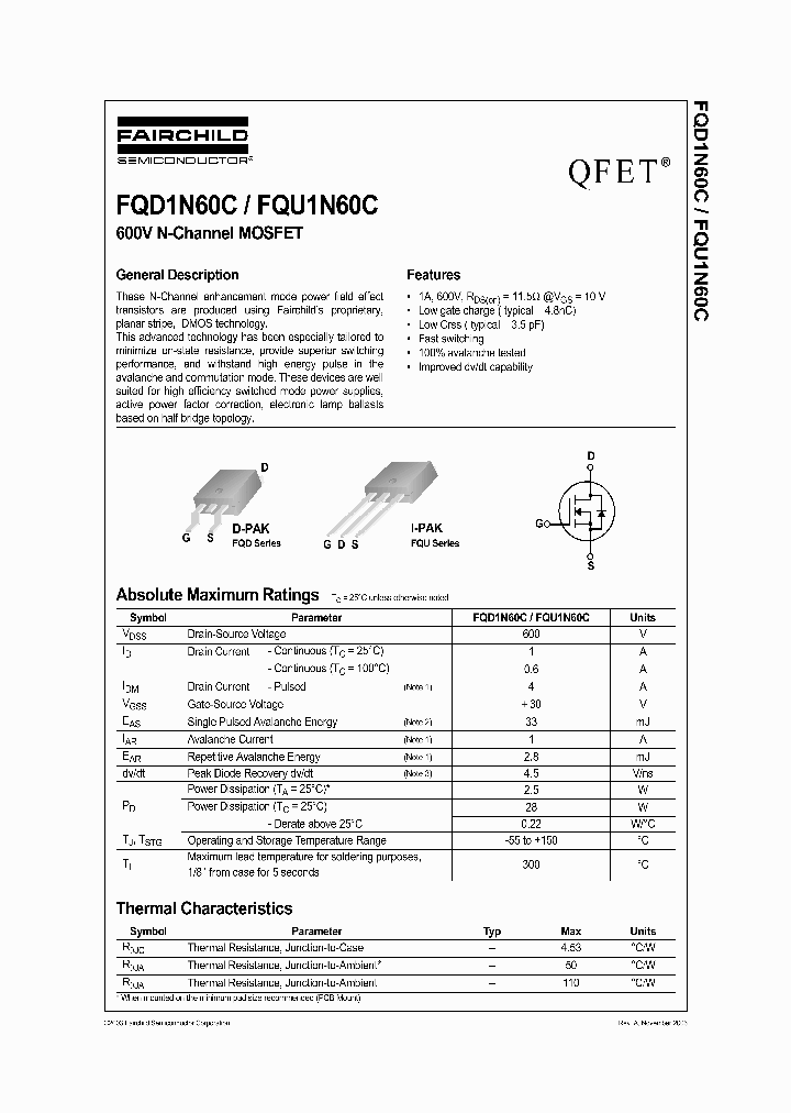 FQU1N60C_1241960.PDF Datasheet