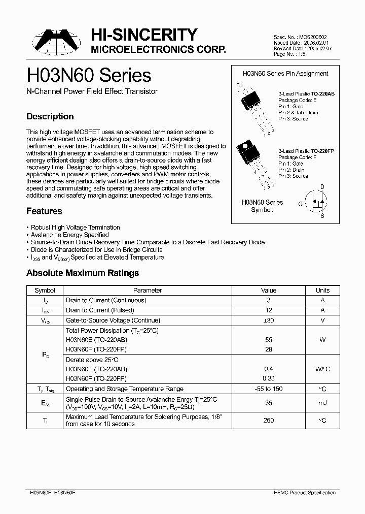 H03N60_618649.PDF Datasheet