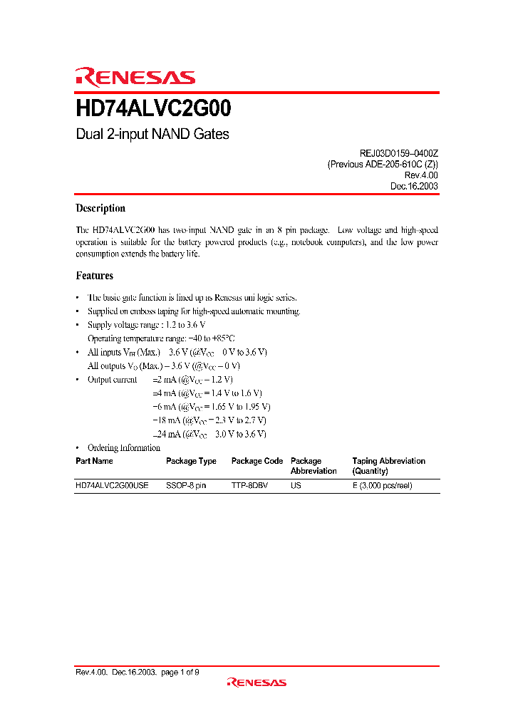 HD74ALVC2G00USE_1248225.PDF Datasheet