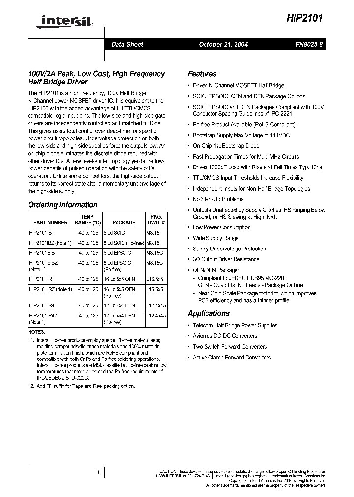 HIP2101IR-T_791114.PDF Datasheet