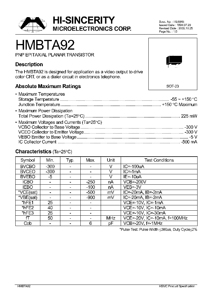 HMBTA92_1250496.PDF Datasheet