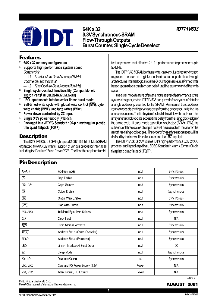 IDT71V633S11PF_859473.PDF Datasheet
