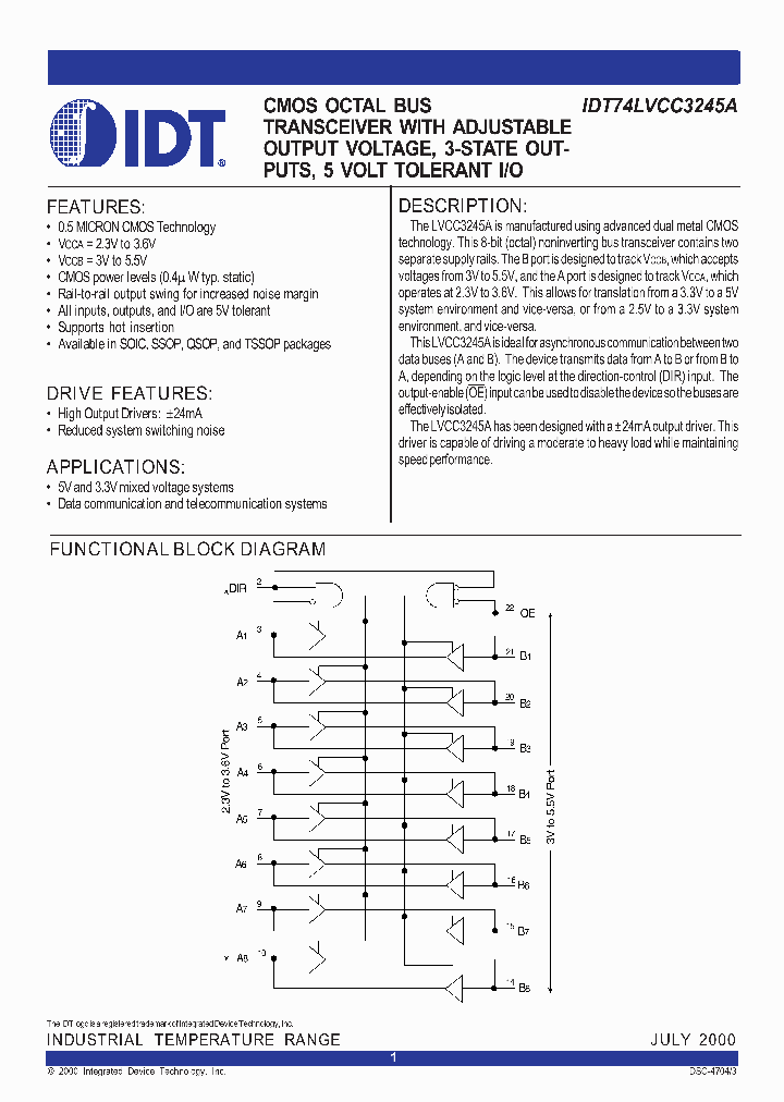 IDT74LVCC3245ASO_1254086.PDF Datasheet
