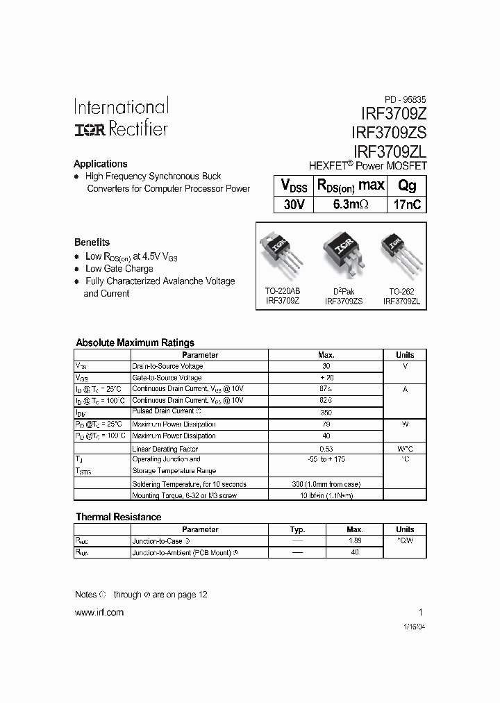 IRF3709ZS_1255374.PDF Datasheet