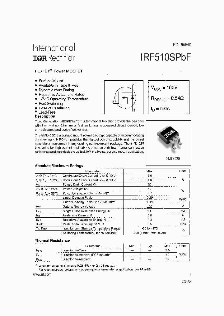 IRF510SPBF_1024386.PDF Datasheet