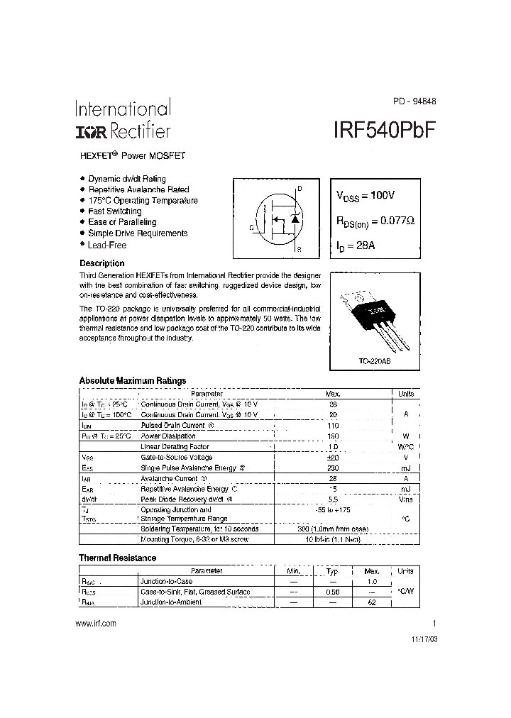 IRF540PBF_1173890.PDF Datasheet