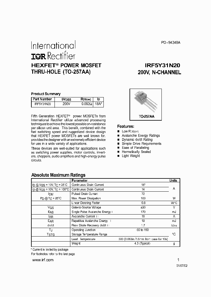 IRF5Y31N20_1255447.PDF Datasheet