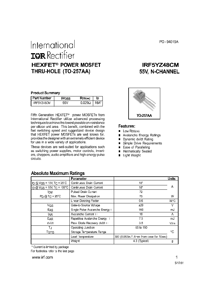 IRF5YZ48CM_1255453.PDF Datasheet