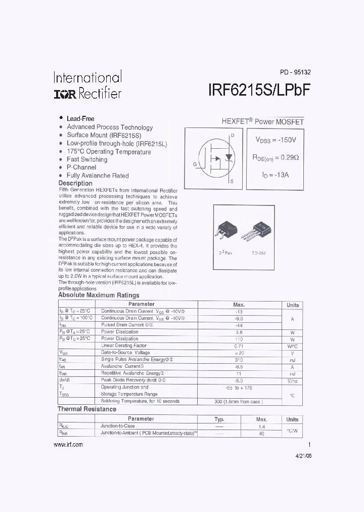 IRF6215LPBF_1120367.PDF Datasheet