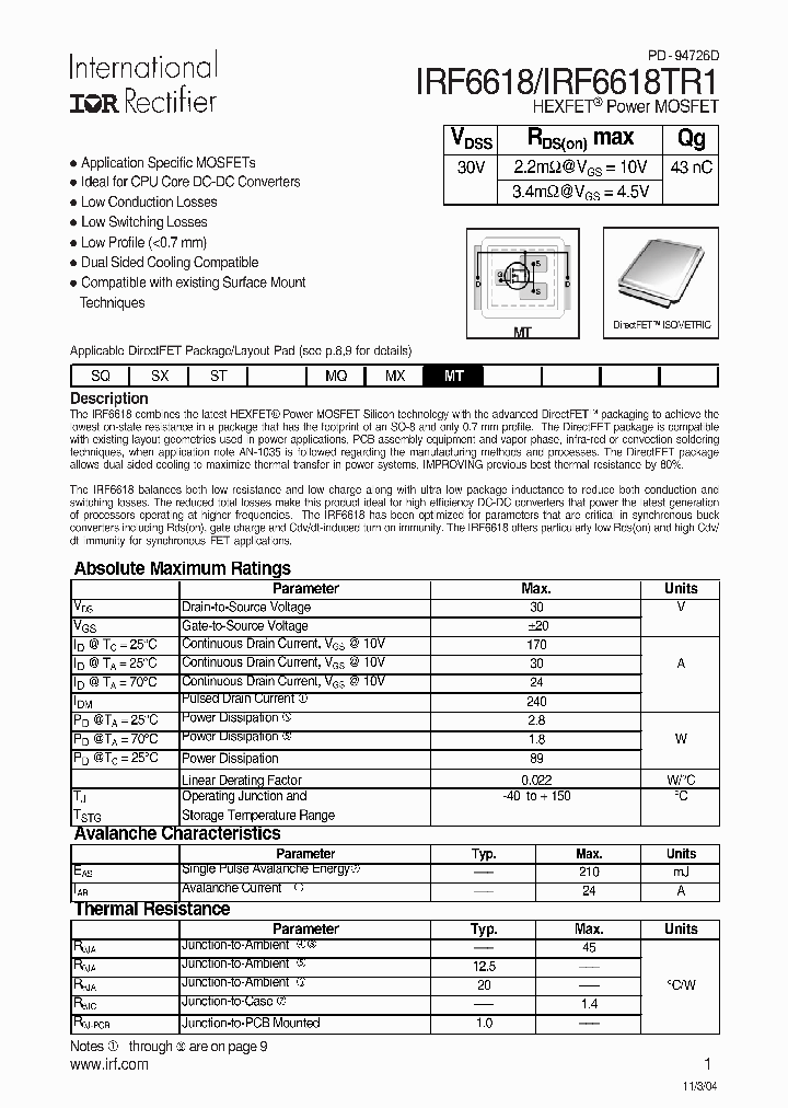 IRF6618_711882.PDF Datasheet