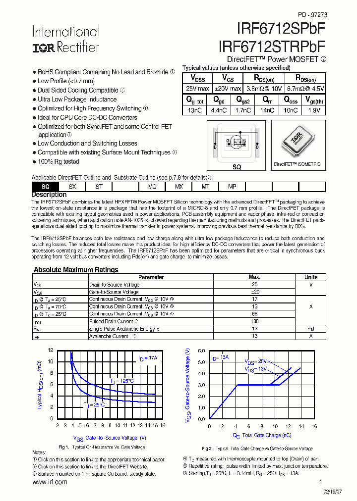 IRF6712STRPBF_1255532.PDF Datasheet