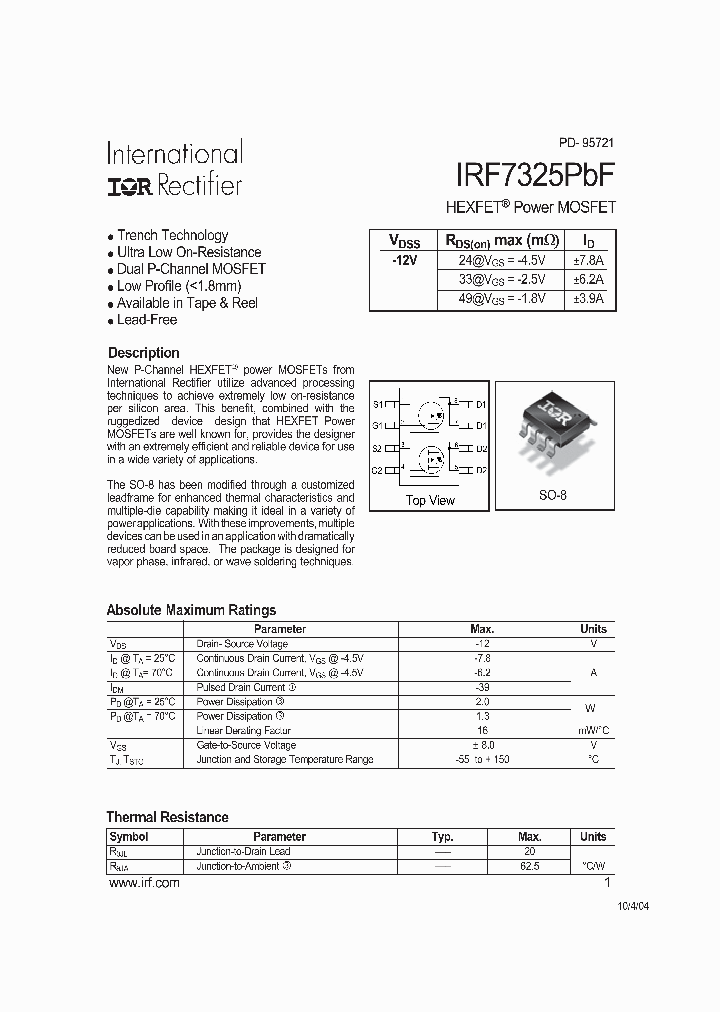 IRF7325PBF_1255565.PDF Datasheet