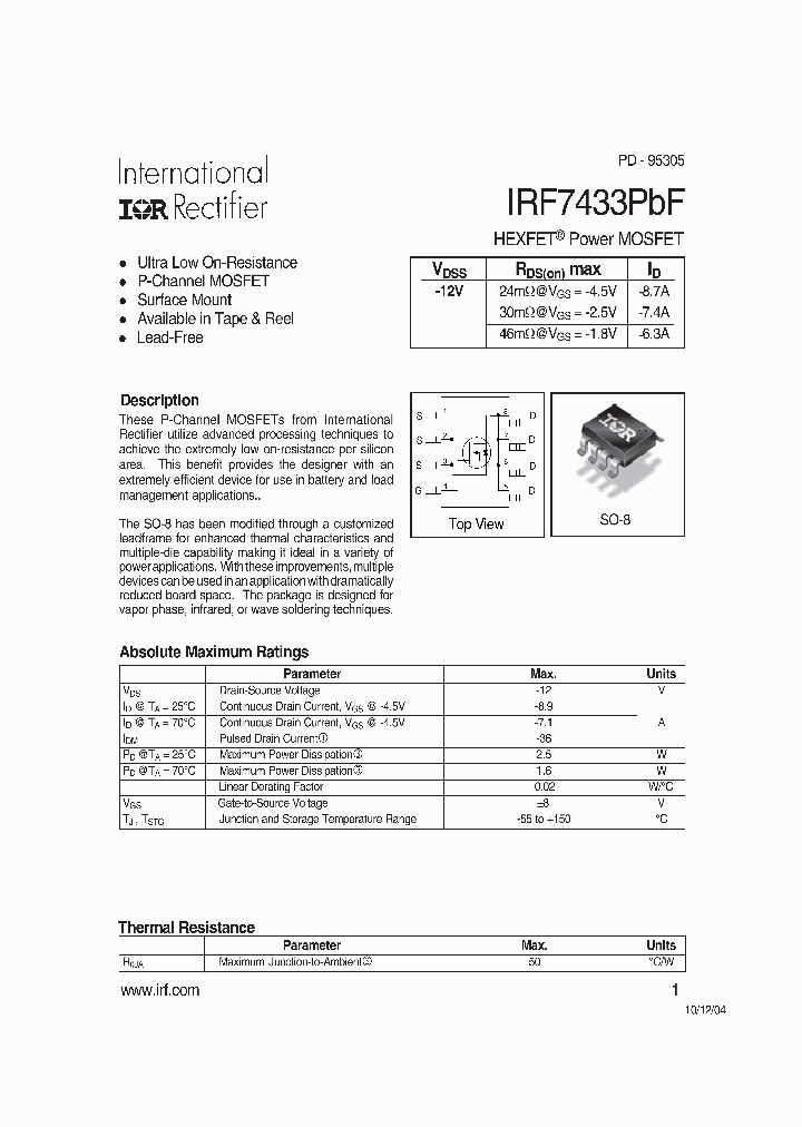IRF7433PBF_1255597.PDF Datasheet