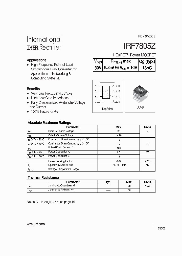 IRF7805Z_1255660.PDF Datasheet