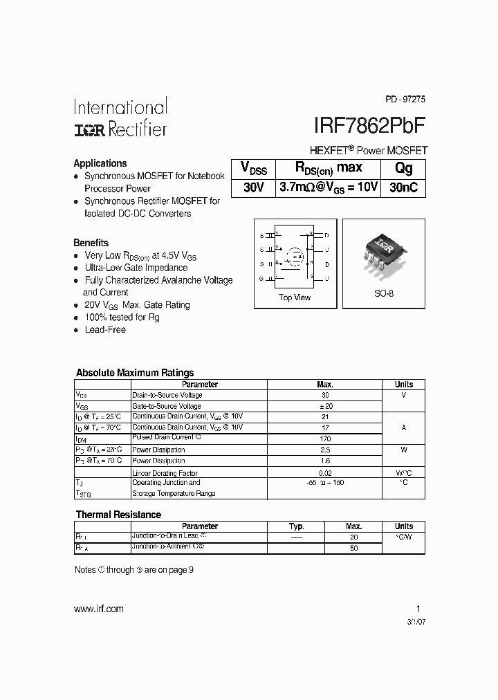 IRF7862PBF_1255675.PDF Datasheet