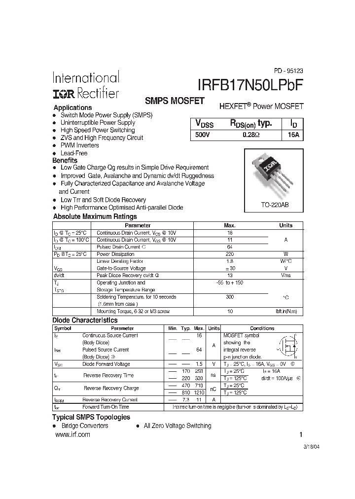 IRFB17N50LPBF_1136615.PDF Datasheet