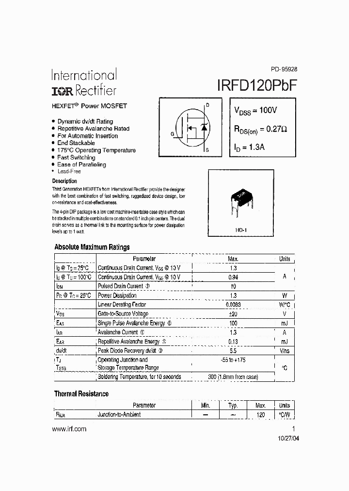 IRFD120PBF_1255806.PDF Datasheet