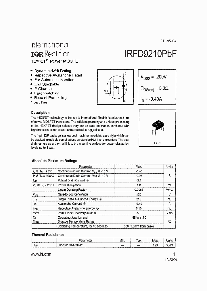IRFD9210PBF_1067443.PDF Datasheet