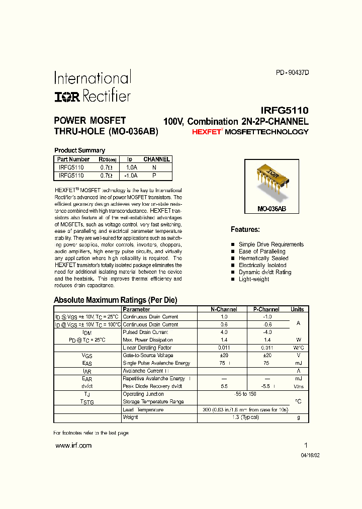 IRFG5110_1058331.PDF Datasheet