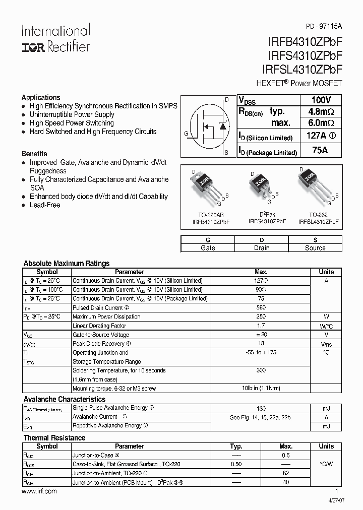 IRFS4310ZPBF_1066997.PDF Datasheet