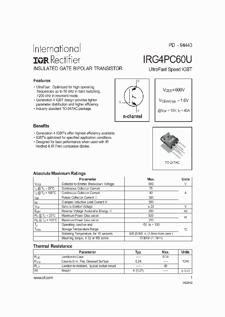 IRG4PC60U_1256377.PDF Datasheet