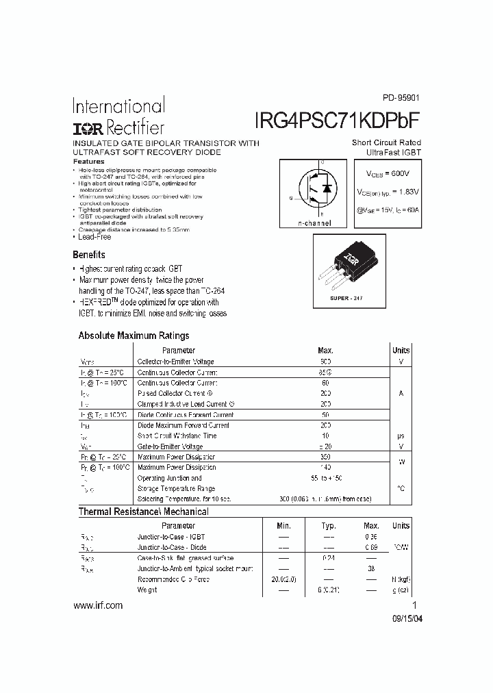 IRG4PSC71KDPBF_1256394.PDF Datasheet