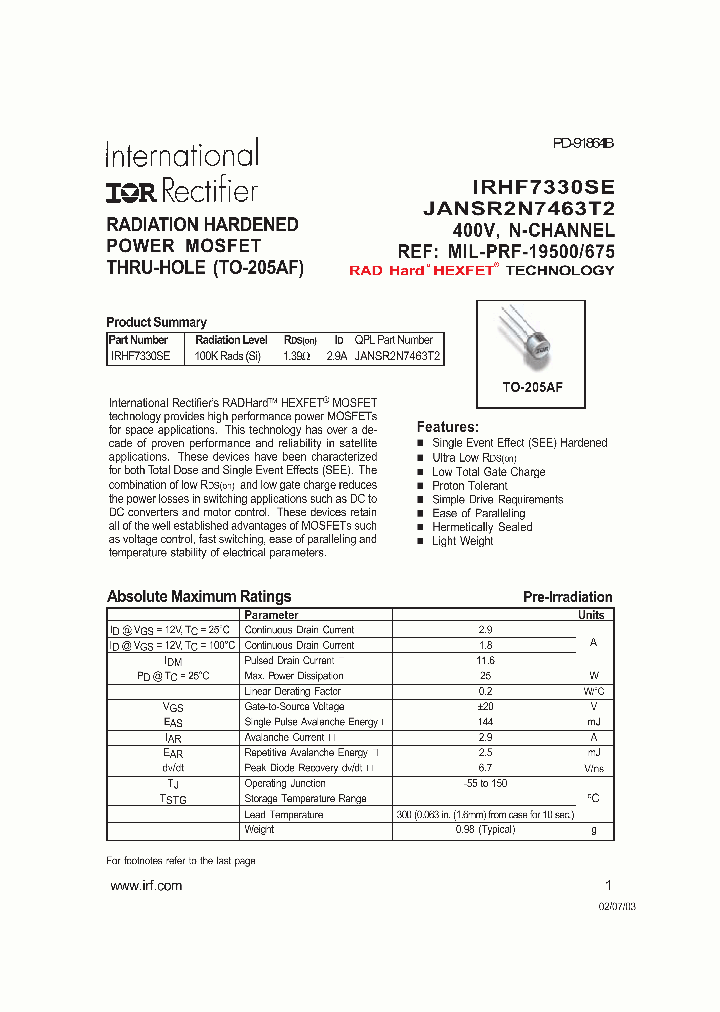 IRHF7330SE_1256559.PDF Datasheet