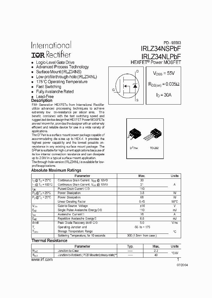 IRLZ34NLPBF_1139932.PDF Datasheet