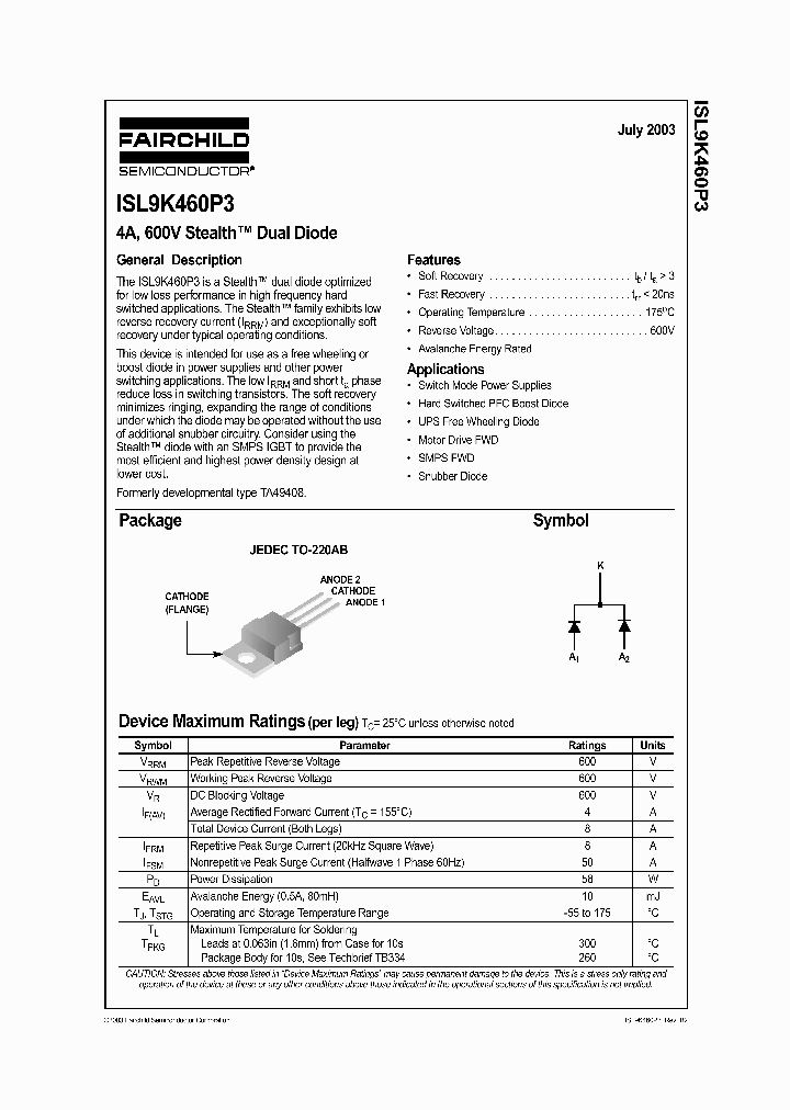 ISL9K460P3_1257715.PDF Datasheet