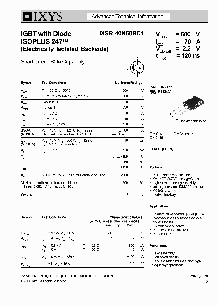 IXSR40N60BD1_1258240.PDF Datasheet