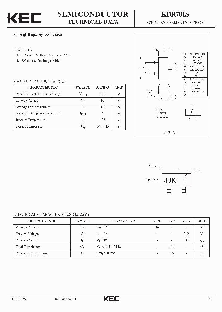 KDR701S_1260142.PDF Datasheet