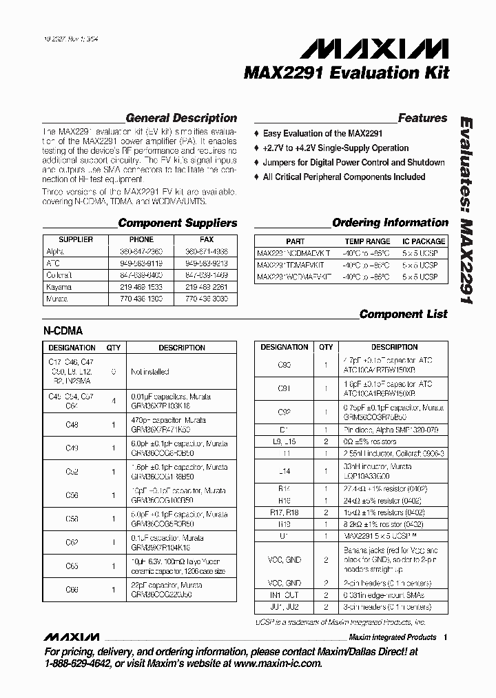 MAX2291WCDMAEVKIT_1272773.PDF Datasheet