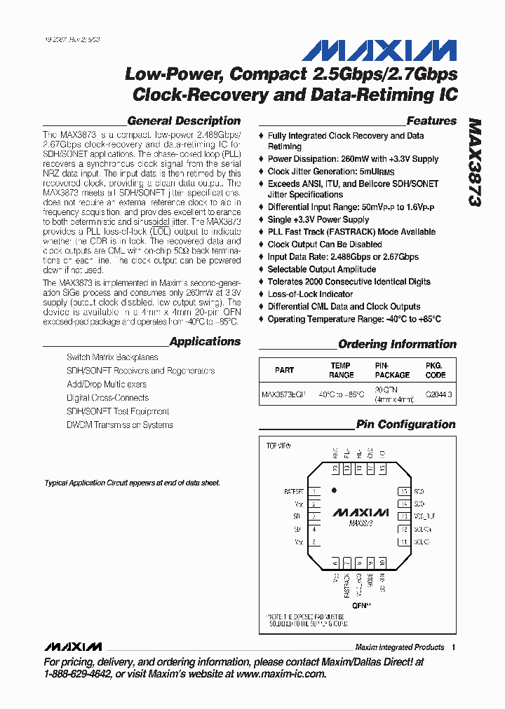MAX3873EGP_1273135.PDF Datasheet