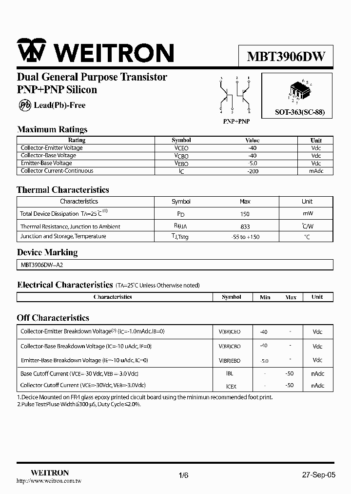 MBT3906DW_1275306.PDF Datasheet
