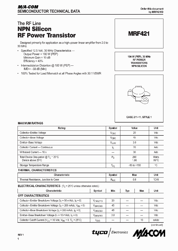 MRF421_1283546.PDF Datasheet