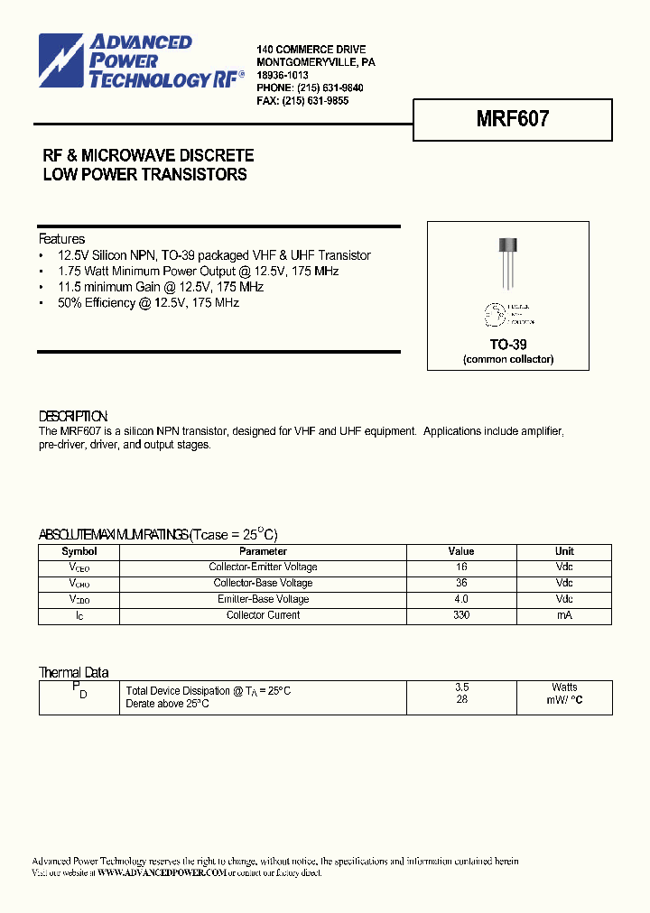 MRF607_1067244.PDF Datasheet