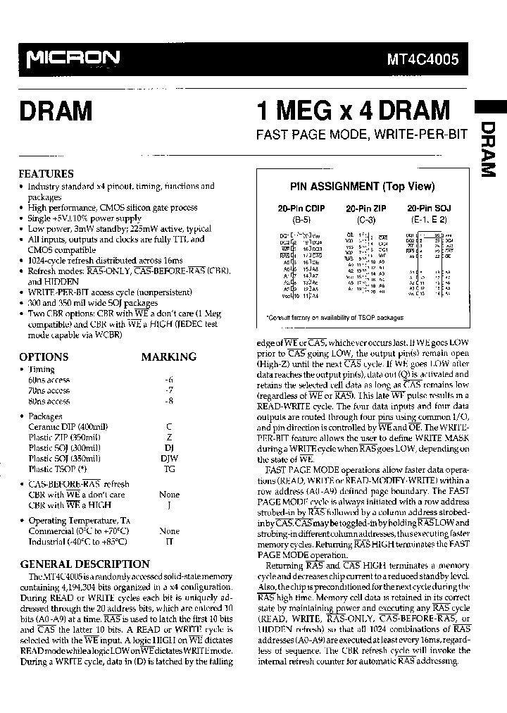 MT4C4005_1285147.PDF Datasheet