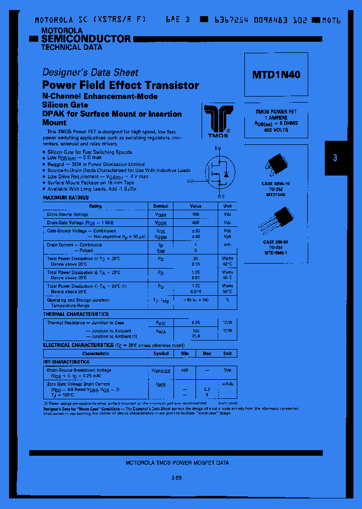 MTD1N40_1066552.PDF Datasheet