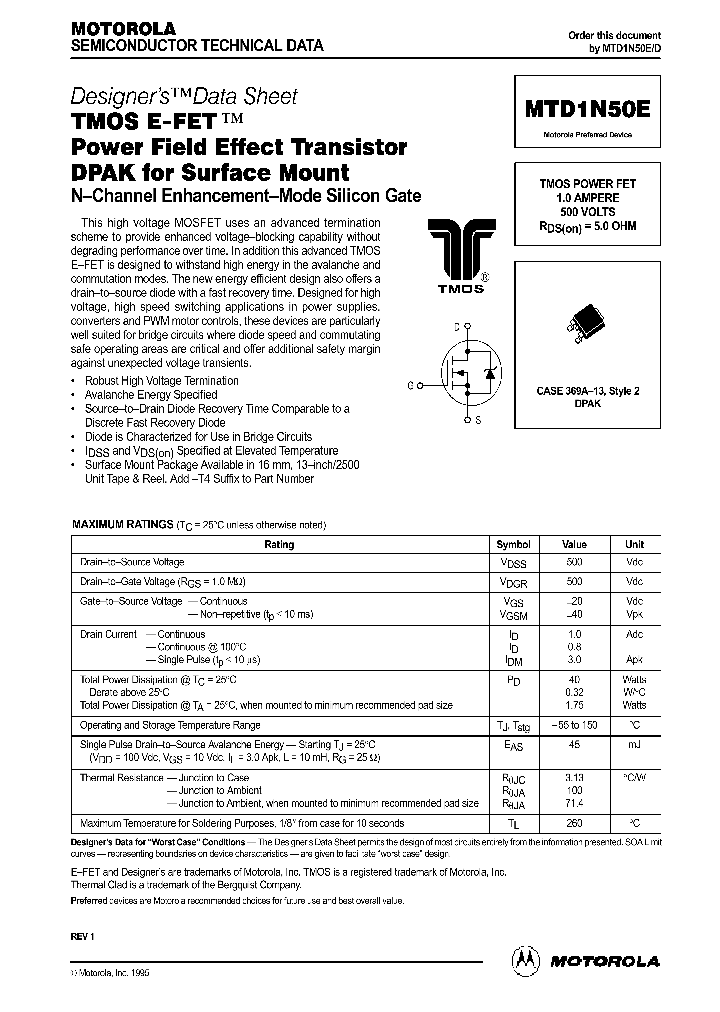 MTD1N50E_1066553.PDF Datasheet