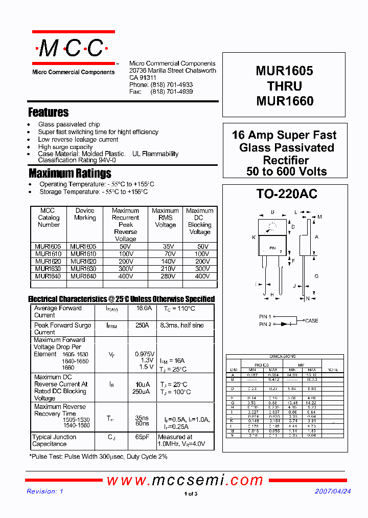 MUR1605_1083890.PDF Datasheet
