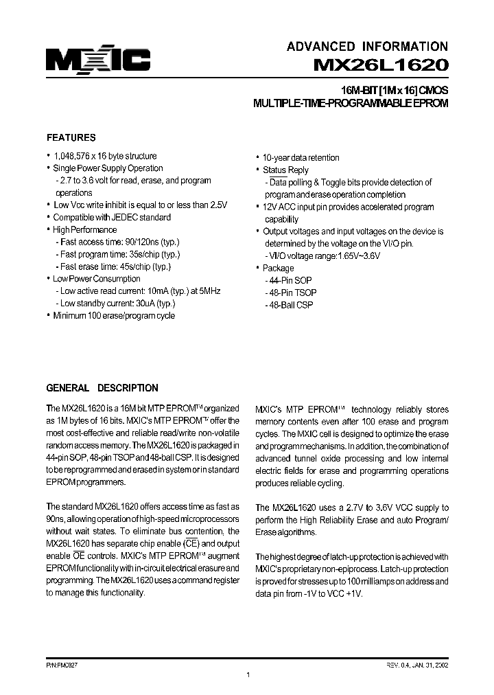 MX26L1620XBI-90_1286620.PDF Datasheet