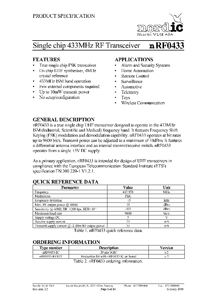 NRF0433-IC_1289657.PDF Datasheet